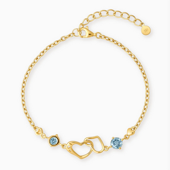 18KT Yellow Gold Vermeil Round Aquamarine Heart Infinity Bracelet - Evermore Front View
