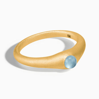 18KT Yellow Gold Vermeil Round Aquamarine Sandblasted Dome Ring - Morning Frost Front View