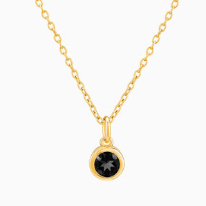 18KT Yellow Gold Vermeil Round Black Onyx Bezel Necklace - Elara Front View