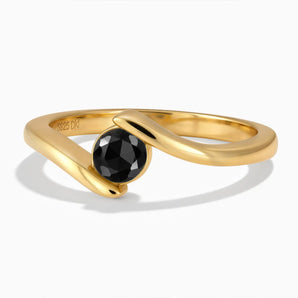 18KT Yellow Gold Vermeil Round Black Onyx Bypass Ring - Soft Haven Front View