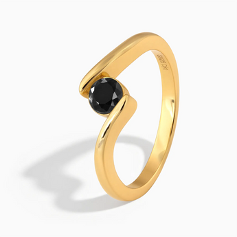 18KT Yellow Gold Vermeil Round Black Onyx Bypass Ring - Soft Haven Side View