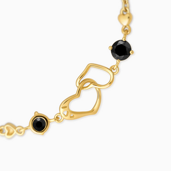 18KT Yellow Gold Vermeil Round Black Onyx Heart Infinity Bracelet - Evermore Detail View