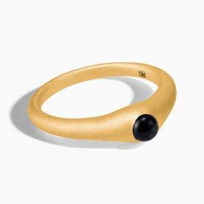 18KT Yellow Gold Vermeil Round Black Onyx Sandblasted Dome Ring - Morning Frost Front View