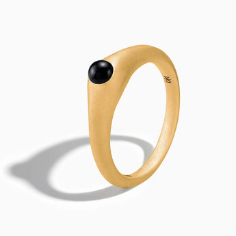 18KT Yellow Gold Vermeil Round Black Onyx Sandblasted Dome Ring - Morning Frost Side View