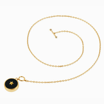 18KT Yellow Gold Vermeil Round Black Onyx Toggle Clasp Necklace - Inner Star Side View