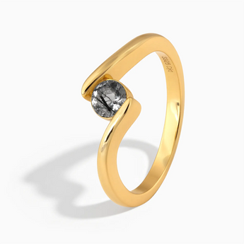18KT Yellow Gold Vermeil Round Black Rutilated Quartz Bypass Ring - Soft Haven Side View