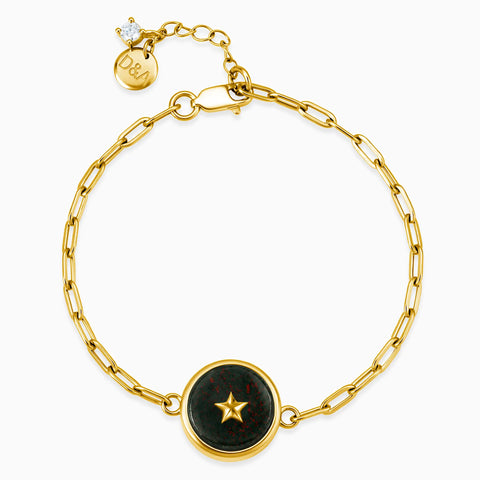 18KT Yellow Gold Vermeil Round Bloodstone Paperclip Bracelet - Solo Star Front View