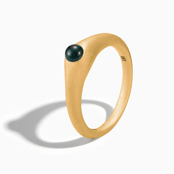18KT Yellow Gold Vermeil Round Bloodstone Sandblasted Dome Ring - Morning Frost Side View