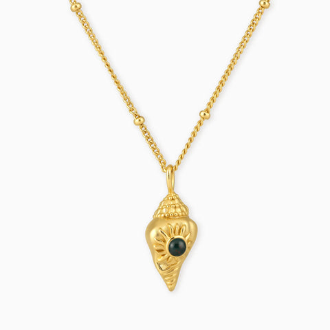18KT Yellow Gold Vermeil Round Bloodstone Sun Conch Necklace - Tidal Glow Front View