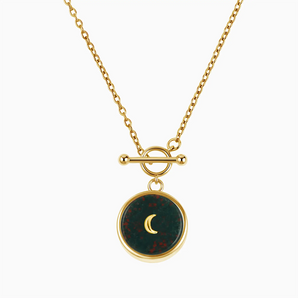 18KT Yellow Gold Vermeil Round Bloodstone Toggle Clasp Necklace - Inner Moon Front View