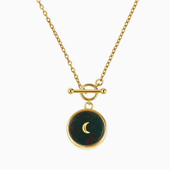18KT Yellow Gold Vermeil Round Bloodstone Toggle Clasp Necklace - Inner Moon Front View