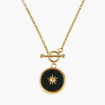 18KT Yellow Gold Vermeil Round Bloodstone Toggle Clasp Necklace - Inner Sun Front View