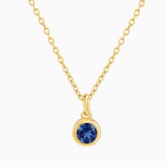 18KT Yellow Gold Vermeil Round Blue Sapphire Bezel Necklace - Elara Front View