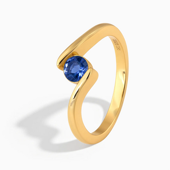 18KT Yellow Gold Vermeil Round Blue Sapphire Bypass Ring - Soft Haven Side View