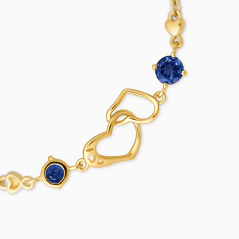 18KT Yellow Gold Vermeil Round Blue Sapphire Heart Infinity Bracelet - Evermore Detail View