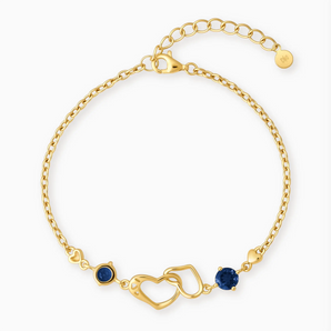 18KT Yellow Gold Vermeil Round Blue Sapphire Heart Infinity Bracelet - Evermore Front View