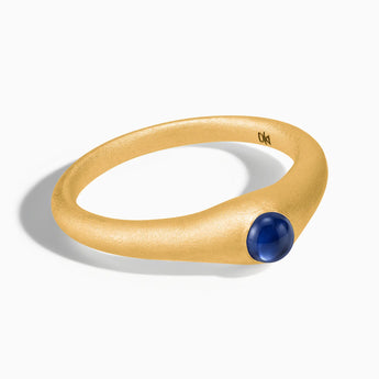 18KT Yellow Gold Vermeil Round Blue Sapphire Sandblasted Dome Ring - Morning Frost Front View