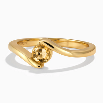 18KT Yellow Gold Vermeil Round Citrine Bypass Ring - Soft Haven Front View