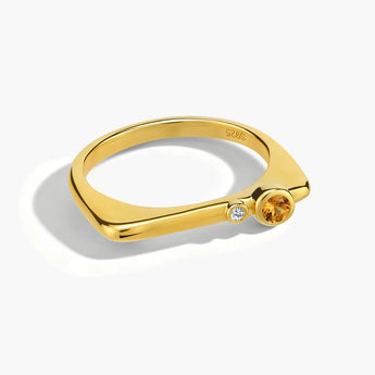 18KT Yellow Gold Vermeil Round Citrine Puzzle Stacking Ring - Minimal Still Front View