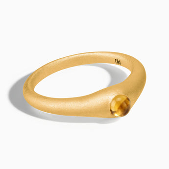 18KT Yellow Gold Vermeil Round Citrine Sandblasted Dome Ring - Morning Frost Front View