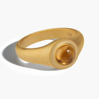 18KT Yellow Gold Vermeil Round Citrine Sandblasted Ring - Matte Sculpt Front View