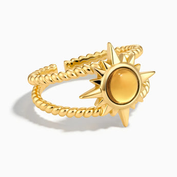18KT Yellow Gold Vermeil Round Citrine Sunburst Twisted Ring - Soleil Ray Front View