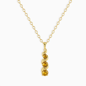 18KT Yellow Gold Vermeil Round Citrine Triple Gemstone Twisted Necklace - Spiral Rondo Front View