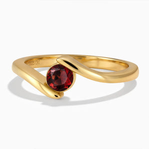 18KT Yellow Gold Vermeil Round Garnet Bypass Ring - Soft Haven Front View