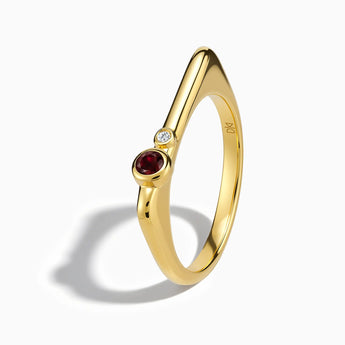 18KT Yellow Gold Vermeil Round Garnet Puzzle Stacking Ring - Minimal Still Side View