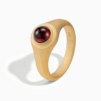 18KT Yellow Gold Vermeil Round Garnet Sandblasted Ring - Matte Sculpt Side View