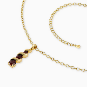 18KT Yellow Gold Vermeil Round Garnet Triple Gemstone Twisted Necklace - Spiral Rondo Side View