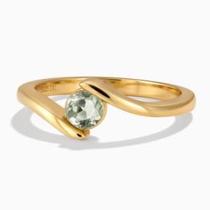 18KT Yellow Gold Vermeil Round Green Amethyst Bypass Ring - Soft Haven Front View