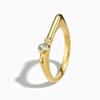 18KT Yellow Gold Vermeil Round Green Amethyst Puzzle Stacking Ring - Minimal Still Side View