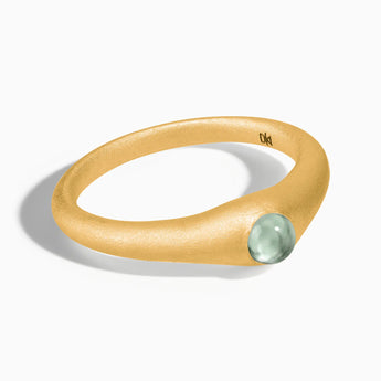 18KT Yellow Gold Vermeil Round Green Amethyst Sandblasted Dome Ring - Morning Frost Front View