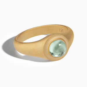 18KT Yellow Gold Vermeil Round Green Amethyst Sandblasted Ring - Matte Sculpt Front View