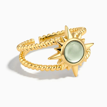 18KT Yellow Gold Vermeil Round Green Amethyst Sunburst Twisted Ring - Soleil Ray Front View