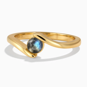 18KT Yellow Gold Vermeil Round Labradorite Bypass Ring - Soft Haven Front View