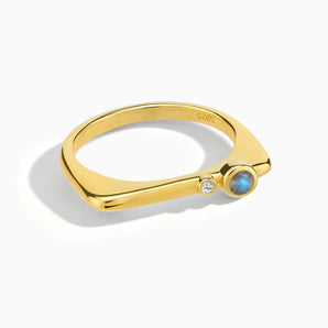 18KT Yellow Gold Vermeil Round Labradorite Puzzle Stacking Ring - Minimal Still Front View