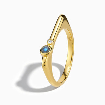 18KT Yellow Gold Vermeil Round Labradorite Puzzle Stacking Ring - Minimal Still Side View