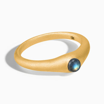 18KT Yellow Gold Vermeil Round Labradorite Sandblasted Dome Ring - Morning Frost Front View