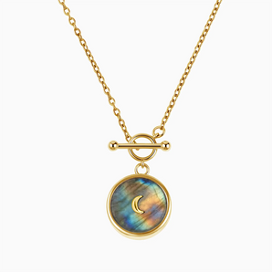 18KT Yellow Gold Vermeil Round Labradorite Toggle Clasp Necklace - Inner Moon Front View