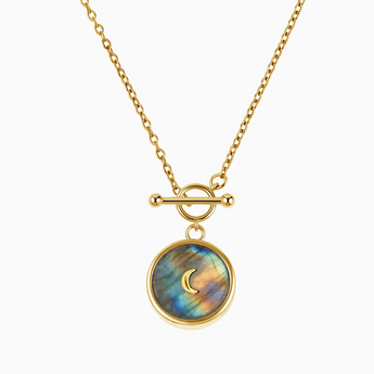 18KT Yellow Gold Vermeil Round Labradorite Toggle Clasp Necklace - Inner Moon Front View