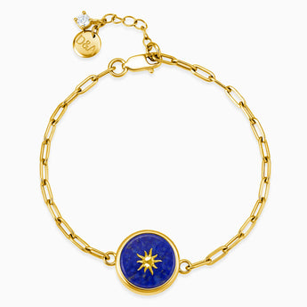 18KT Yellow Gold Vermeil Round Lapis Lazuli Paperclip Bracelet - Solo Sun Front View