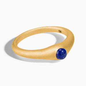 18KT Yellow Gold Vermeil Round Lapis Lazuli Sandblasted Dome Ring - Morning Frost Front View