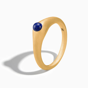 18KT Yellow Gold Vermeil Round Lapis Lazuli Sandblasted Dome Ring - Morning Frost Side View