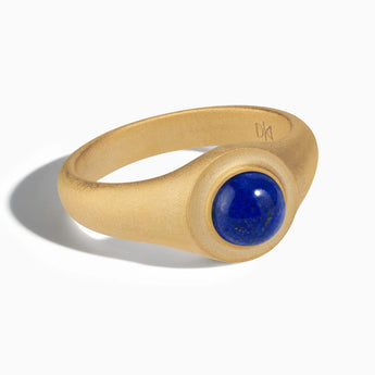 18KT Yellow Gold Vermeil Round Lapis Lazuli Sandblasted Ring - Matte Sculpt Front View