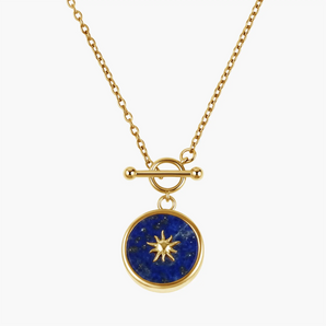 18KT Yellow Gold Vermeil Round Lapis Lazuli Toggle Clasp Necklace - Inner Sun Front View