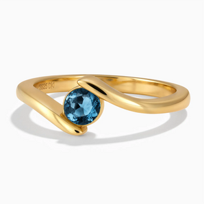 18KT Yellow Gold Vermeil Round London Blue Topaz Bypass Ring - Soft Haven Front View