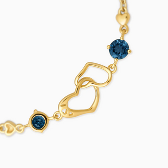 18KT Yellow Gold Vermeil Round London Blue Topaz Heart Infinity Bracelet - Evermore Detail View
