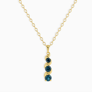 18KT Yellow Gold Vermeil Round London Blue Topaz Triple Gemstone Twisted Necklace - Spiral Rondo Front View